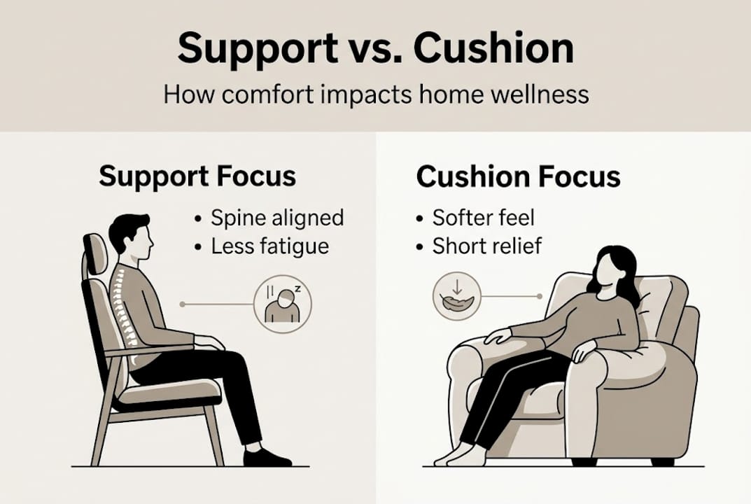 Infographic comparing support and cushion in seating