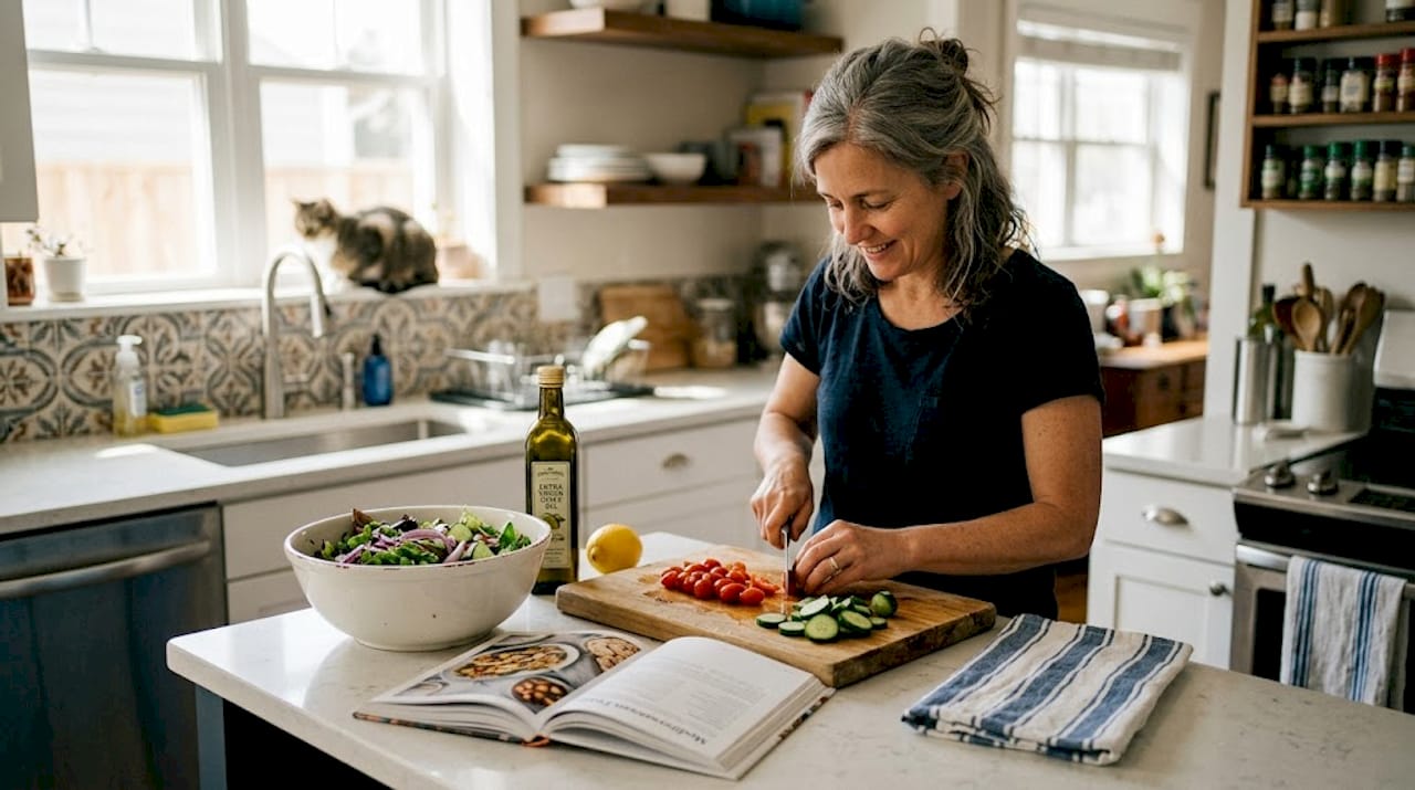 Woman preparing healthy lunch in kitchen