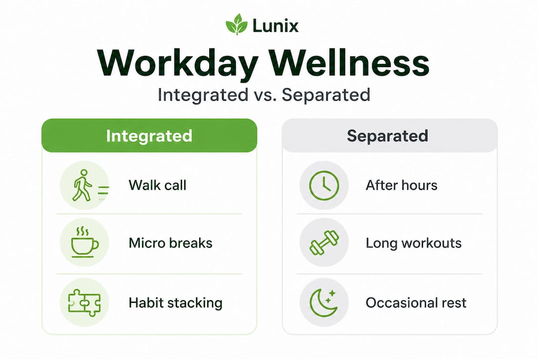 Infographic comparing integrated and separated wellness