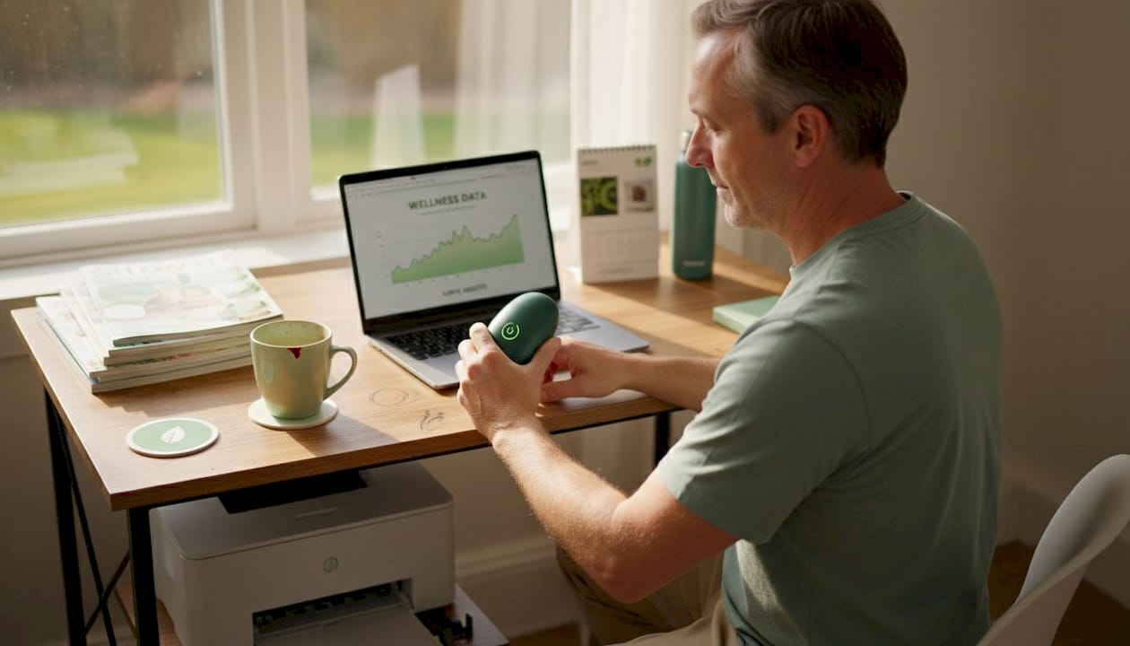 Man using wellness device in home office