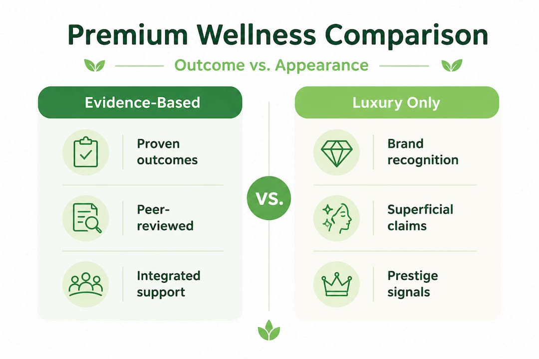 Infographic comparing evidence-based and luxury wellness
