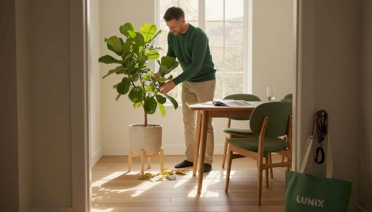 Placing plant in bright biophilic dining room