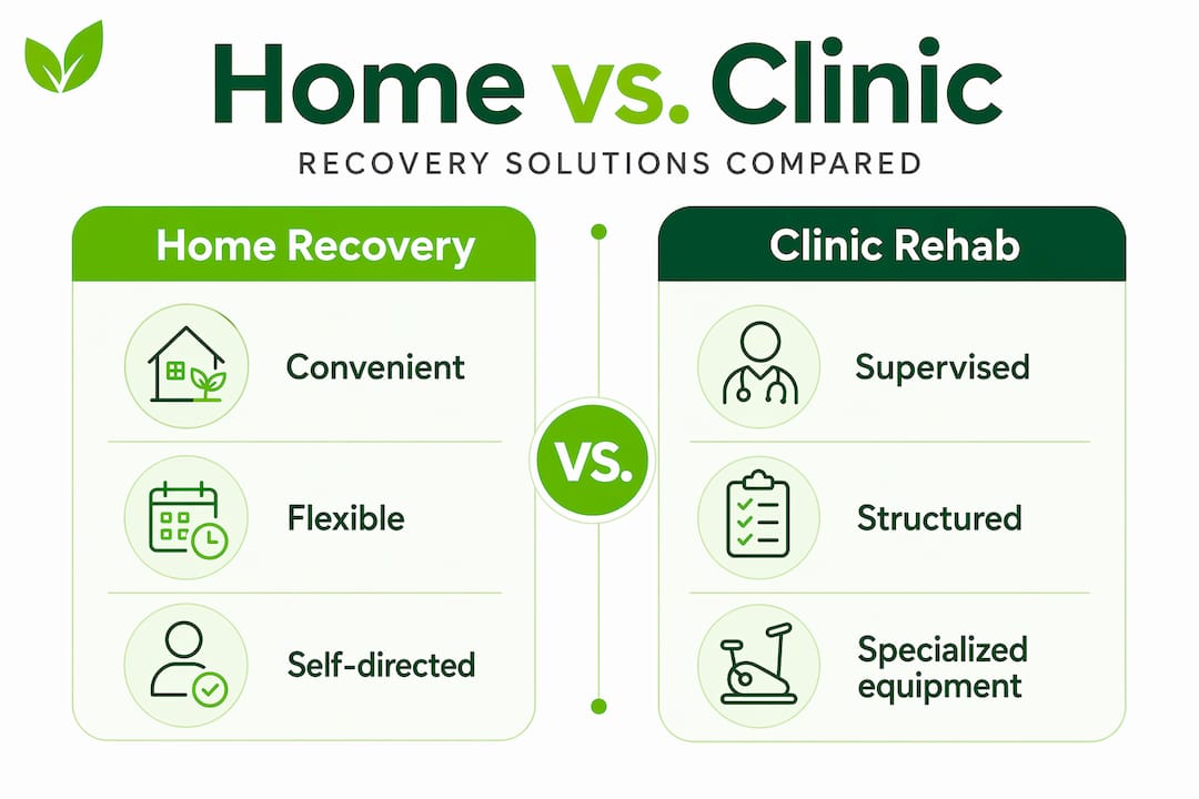 Infographic comparing home and clinic recovery solutions