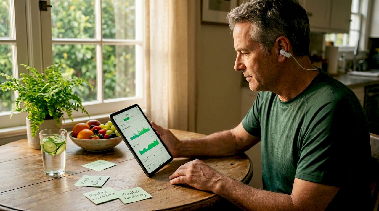 Older adult reviewing HRV biofeedback results