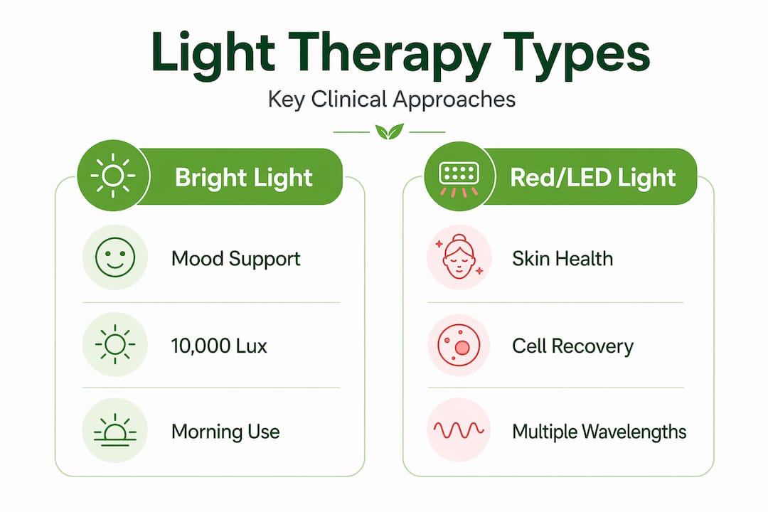 Infographic comparing bright and red light therapy