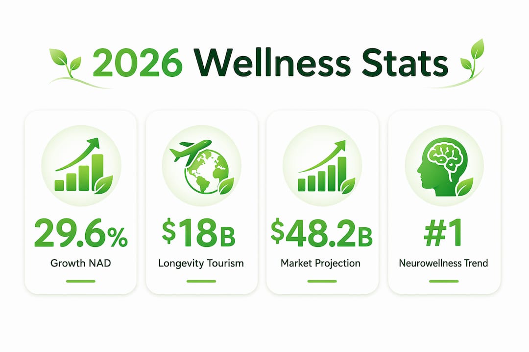 Infographic highlighting key 2026 wellness trend statistics