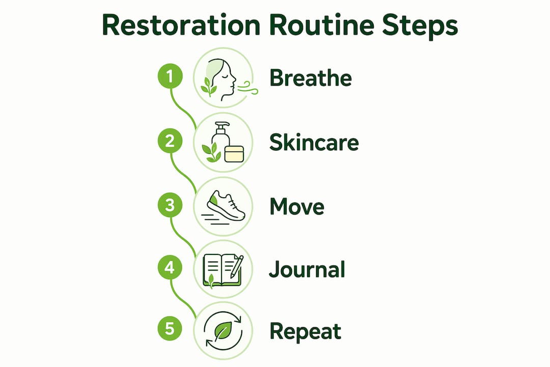 Infographic illustrating five restoration routine steps
