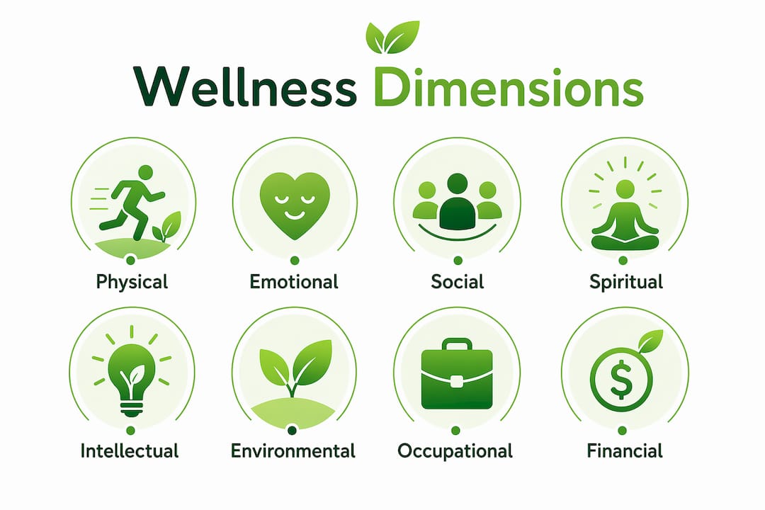 Infographic of eight wellness dimensions hierarchy