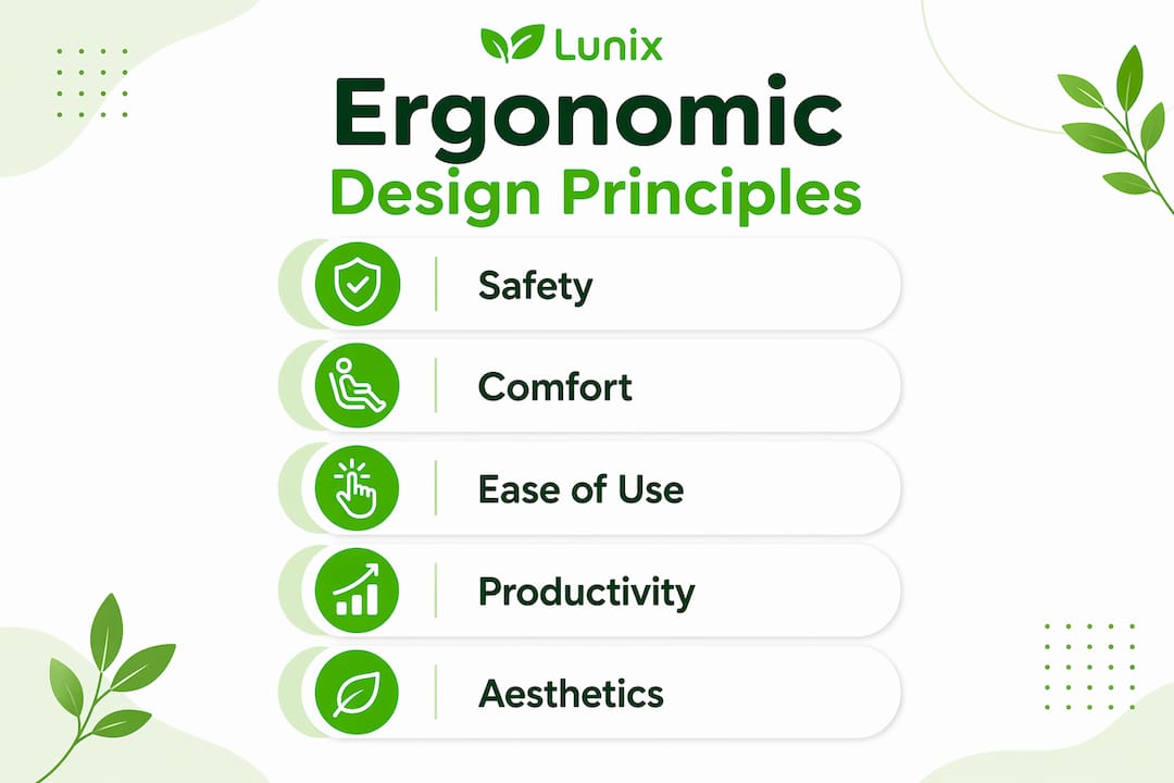 Infographic showing five core ergonomic design principles
