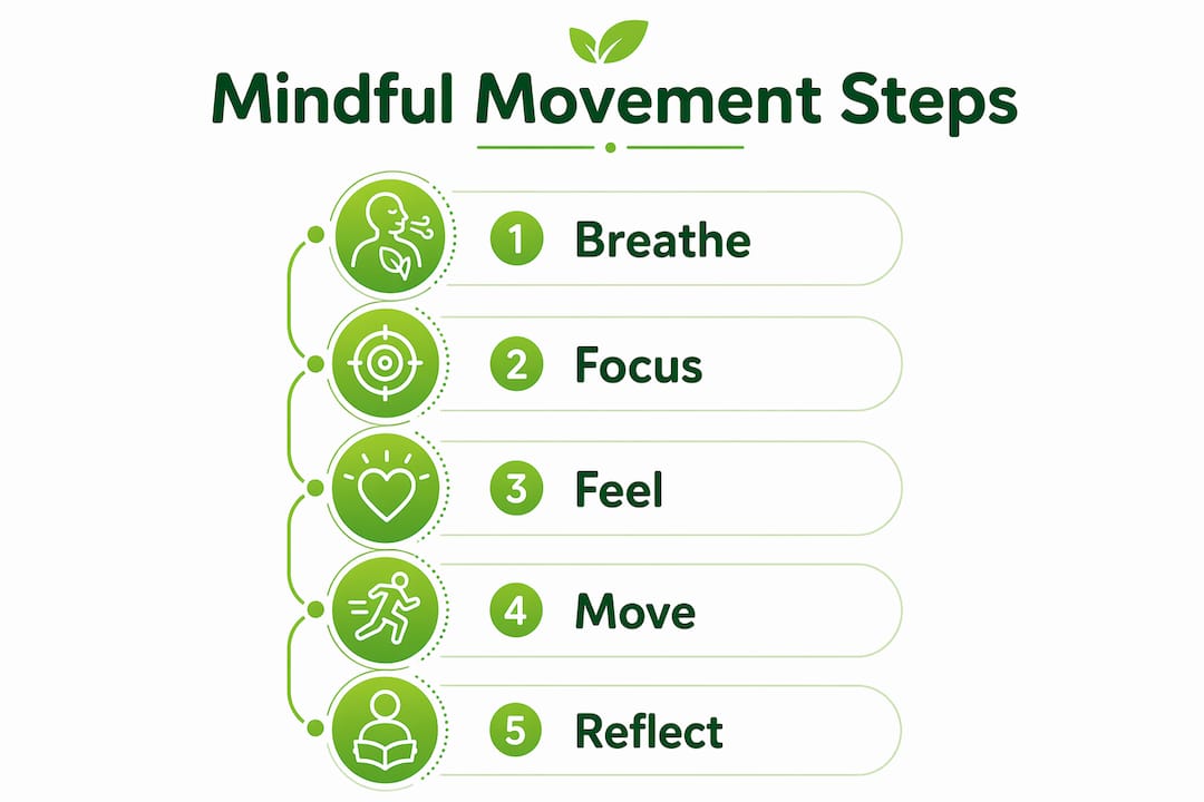 Infographic illustrating steps of mindful movement