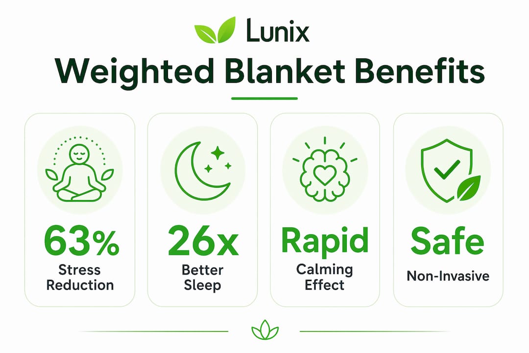 Infographic summarizing weighted blanket benefits