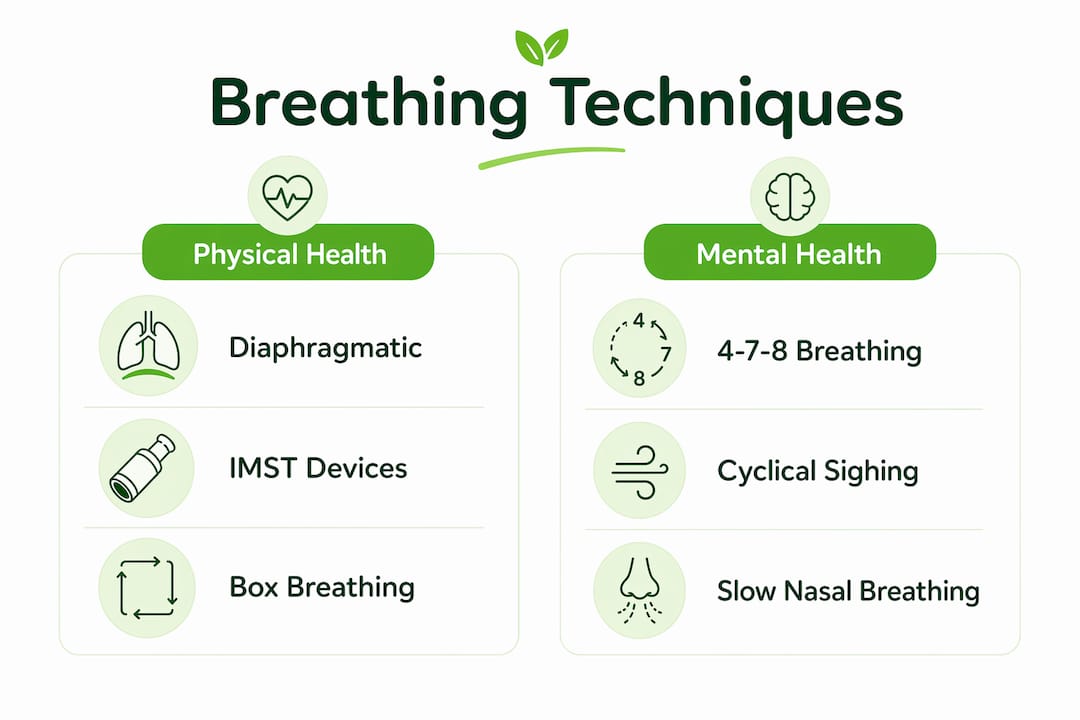 Infographic comparing breathing techniques for health and stress relief
