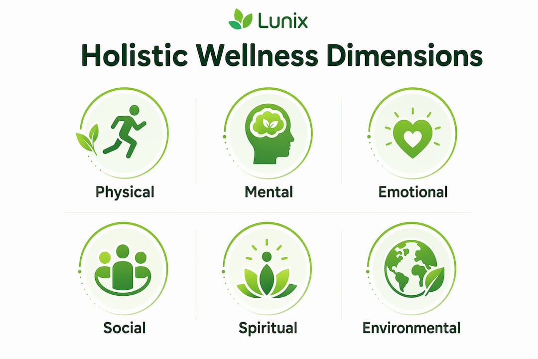 Infographic illustrating core holistic wellness dimensions