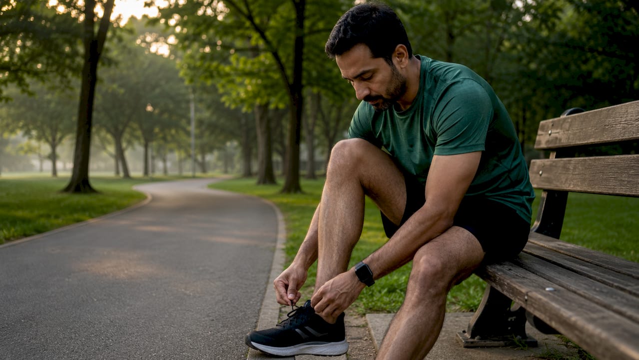 Man preparing for rest in gym environment