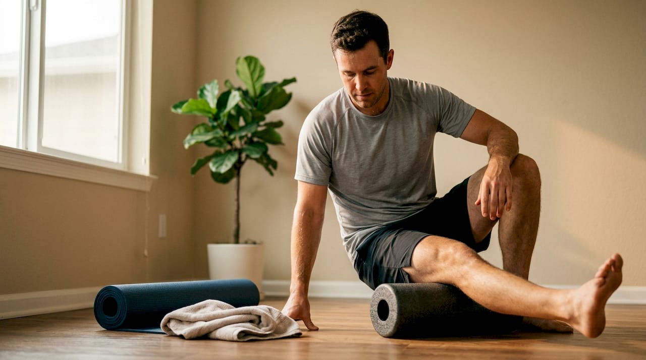 Close-up of hands foam rolling thigh muscle