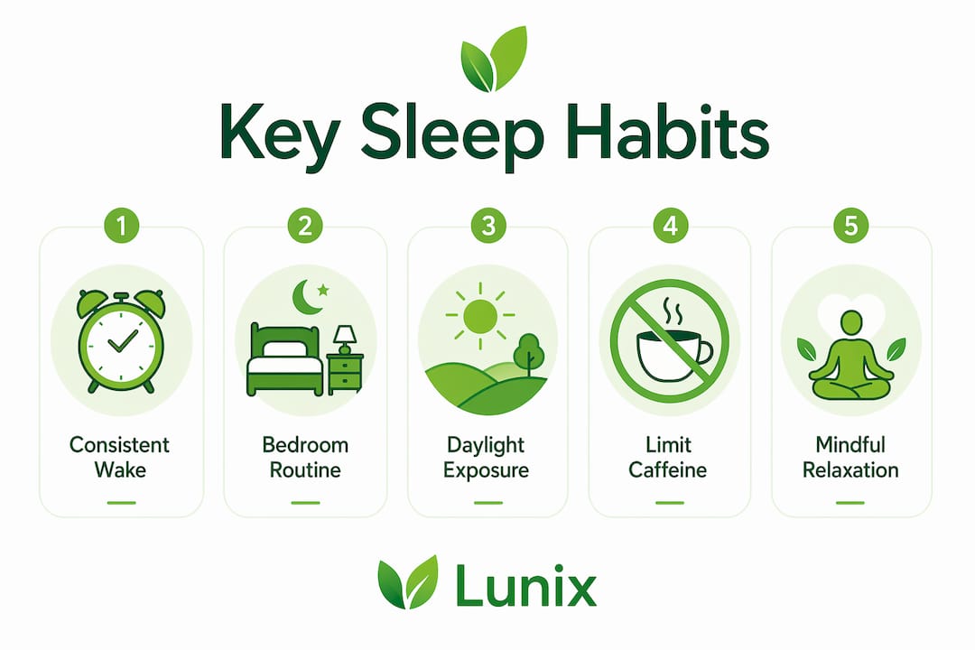Infographic of key sleep hygiene habits hierarchy