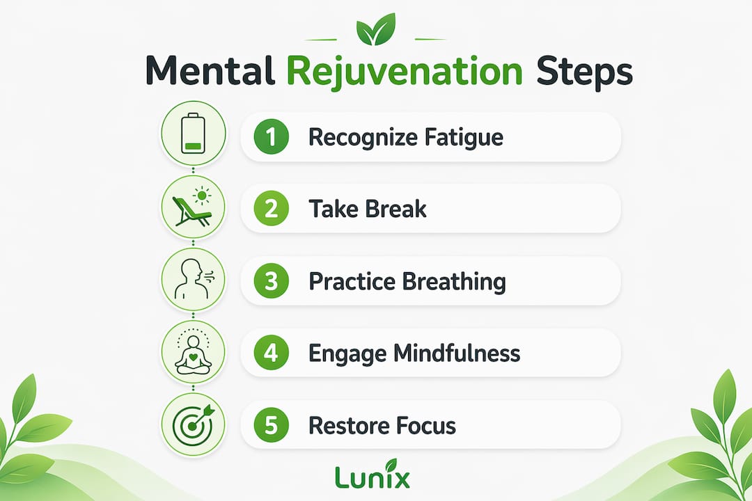 Infographic illustrating steps of mental rejuvenation
