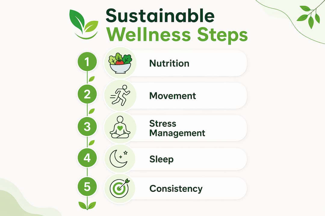 Infographic showing sustainable wellness practical steps