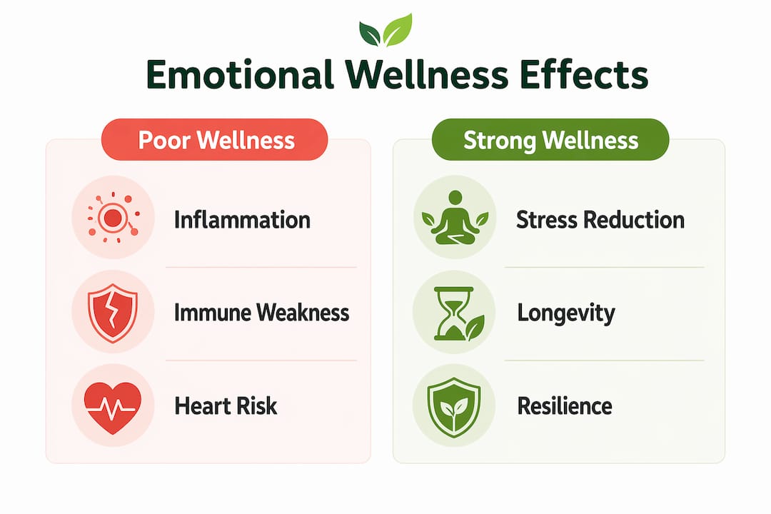 Infographic comparing poor vs strong emotional wellness effects