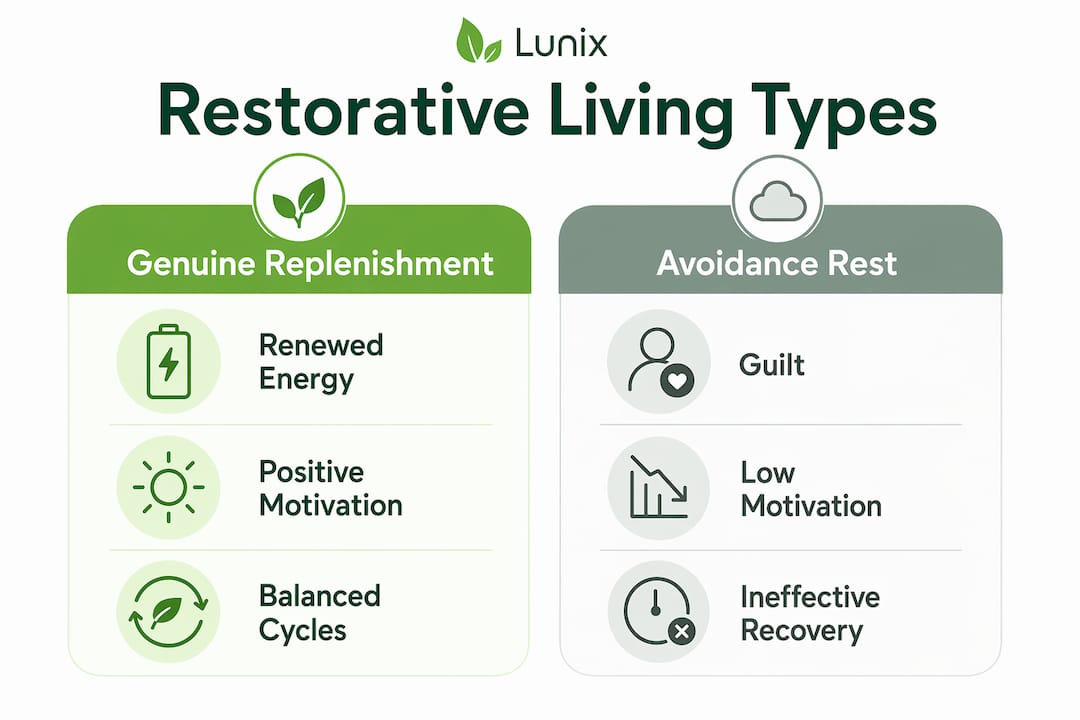 Infographic comparing restorative living types and effects