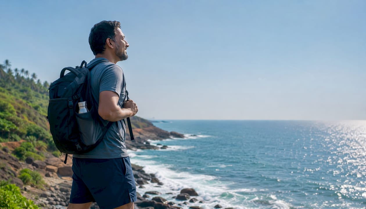 Man walking in nature practicing stress relief