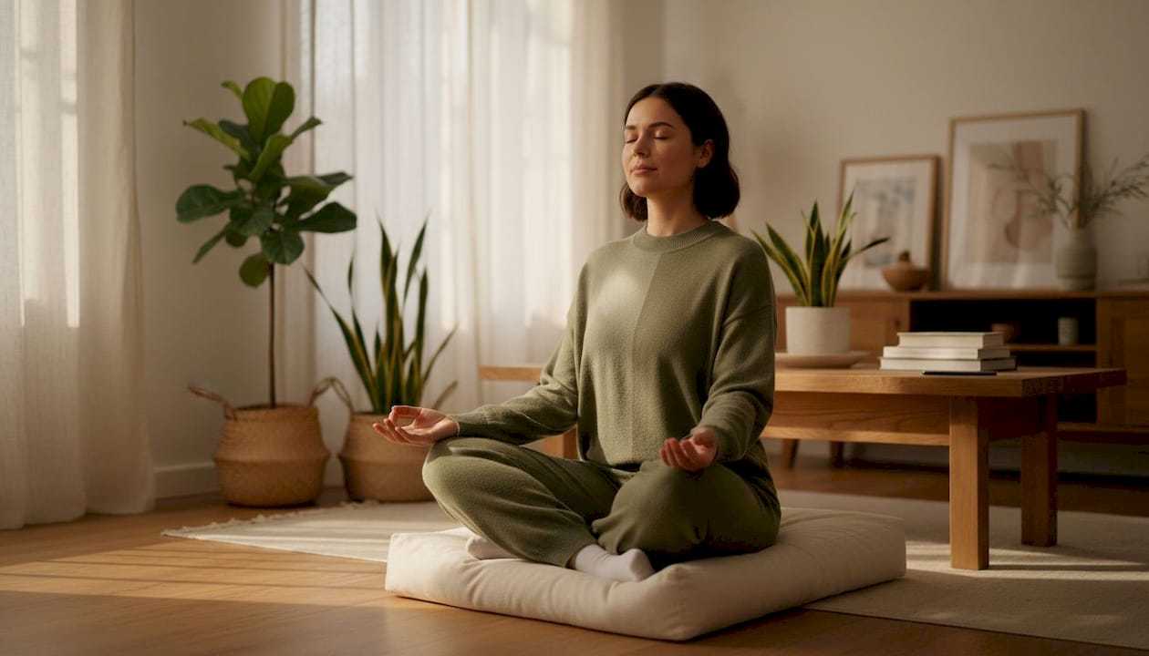 Hands resting on yoga mat during mindfulness practice