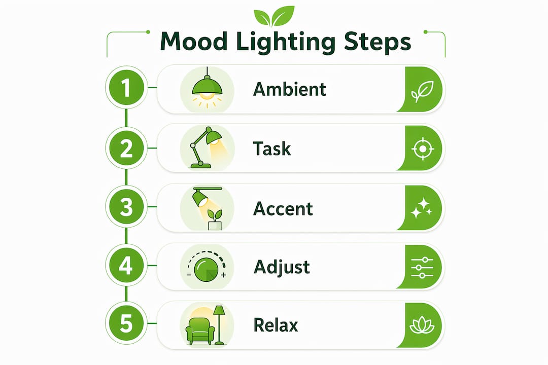 Infographic explaining steps of mood lighting