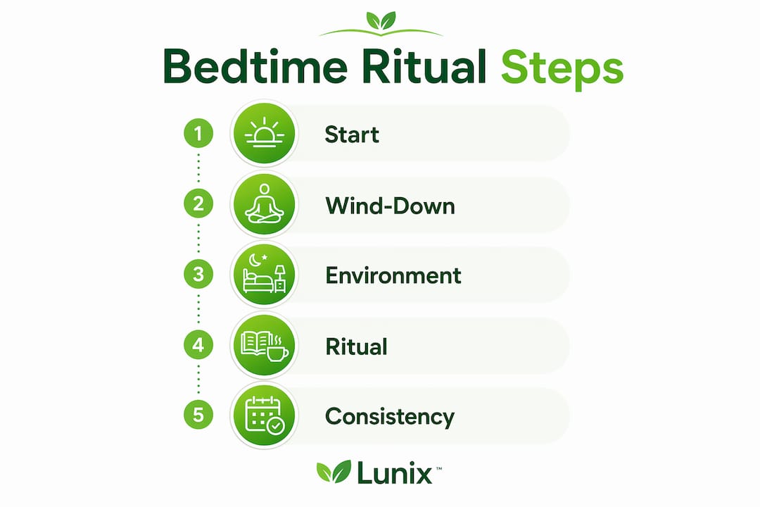 Infographic showing key steps of bedtime rituals