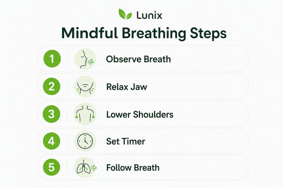 Infographic illustrating mindful breathing steps