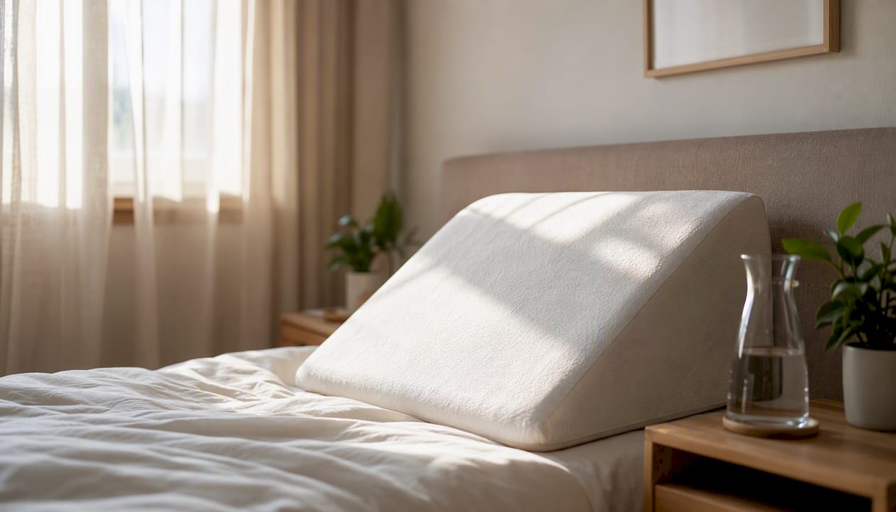 Bedroom with orthopedic wedge pillow and soft light
