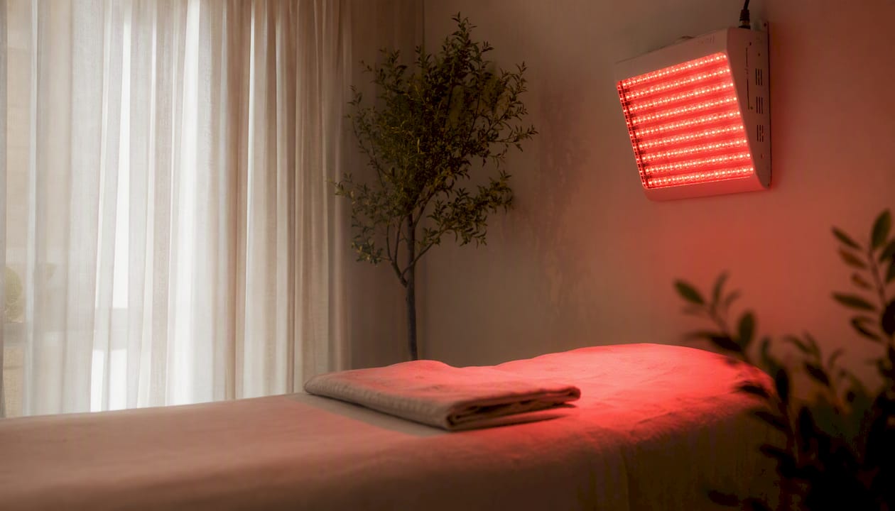 Red light therapy panel in clinical room