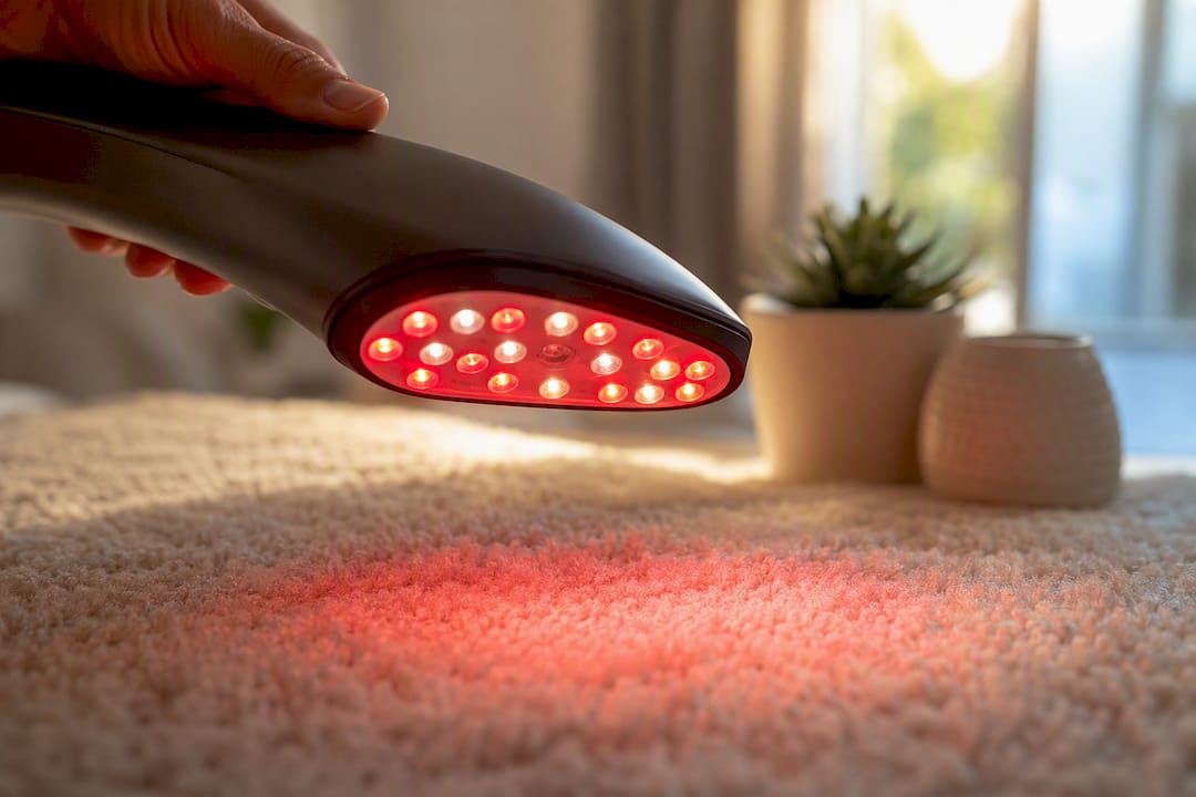 Close-up of red light therapy device LEDs