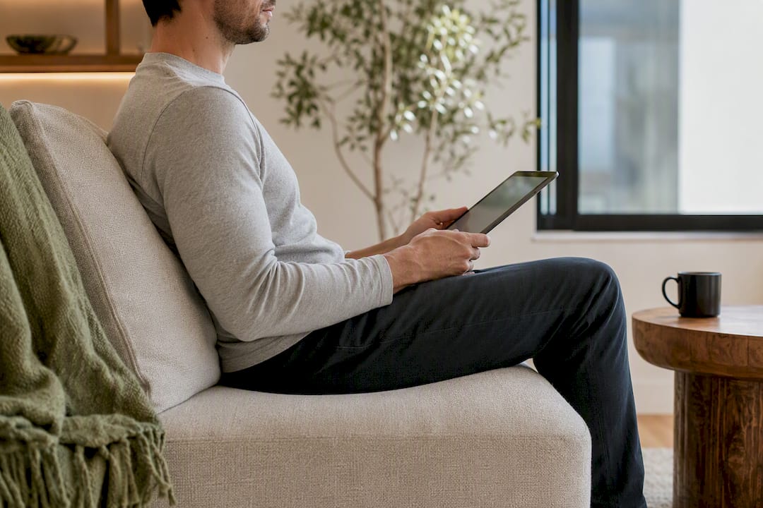 Seated adult demonstrating neutral cushion posture