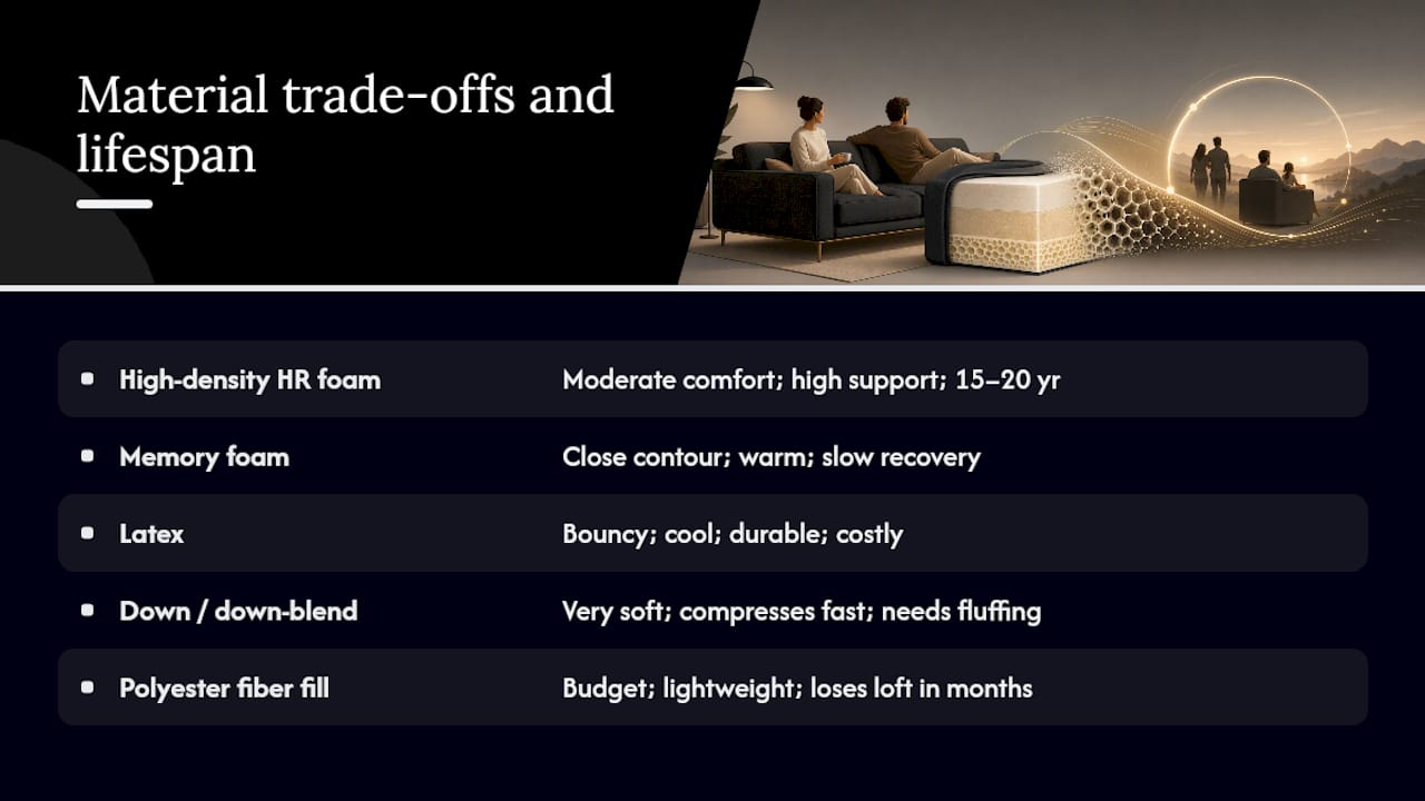 Cushion materials compared by support and lifespan