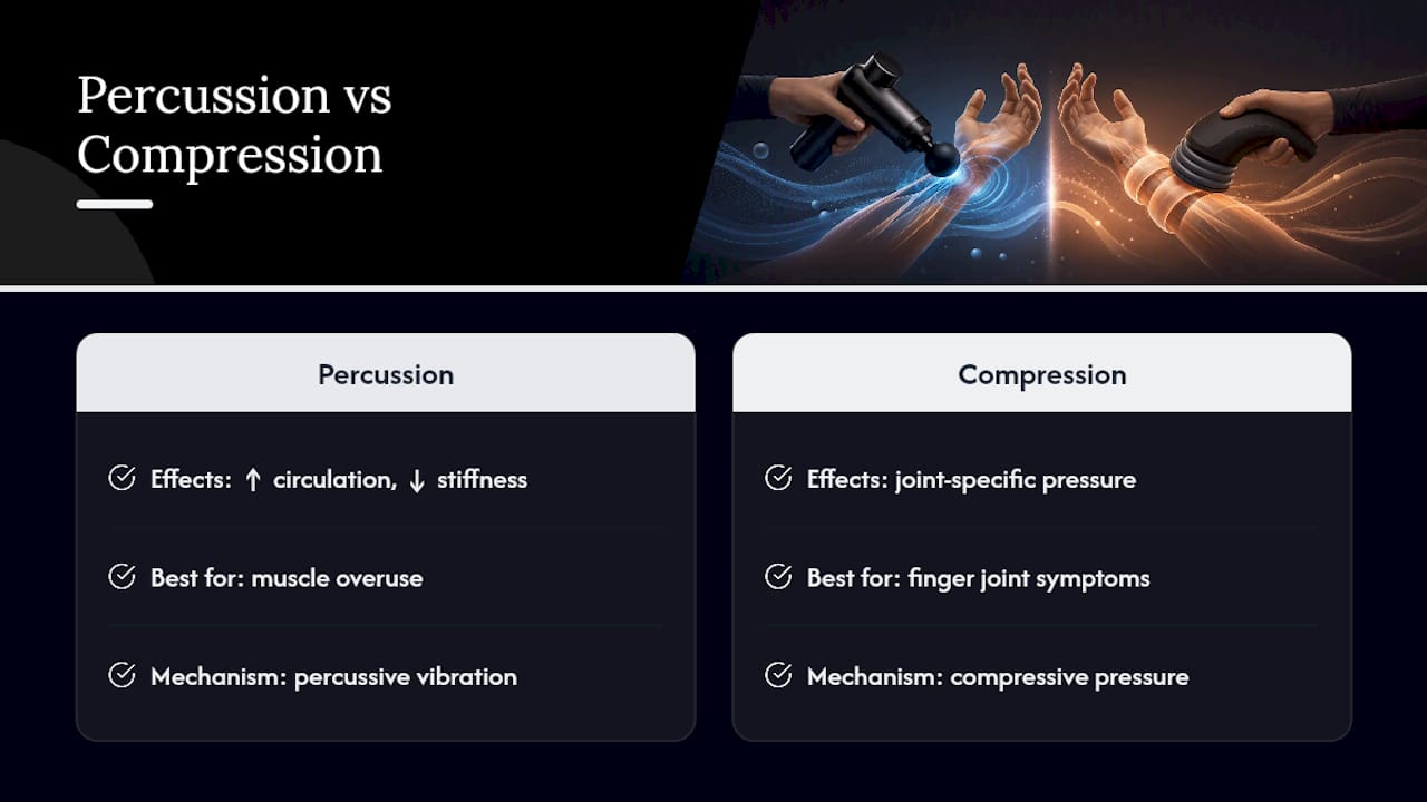 What the Evidence Says About Percussion Therapy for Hands — overview diagram