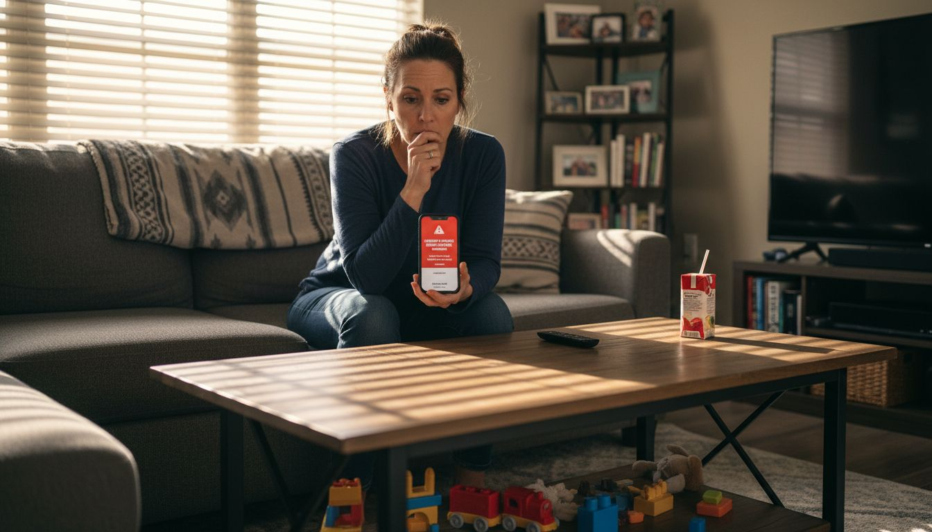 Woman checking home AI security alert on phone