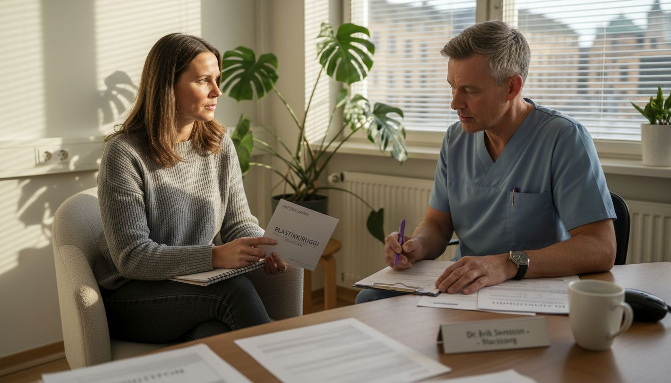 Patienten träffar plastikkirurgen för en konsultation