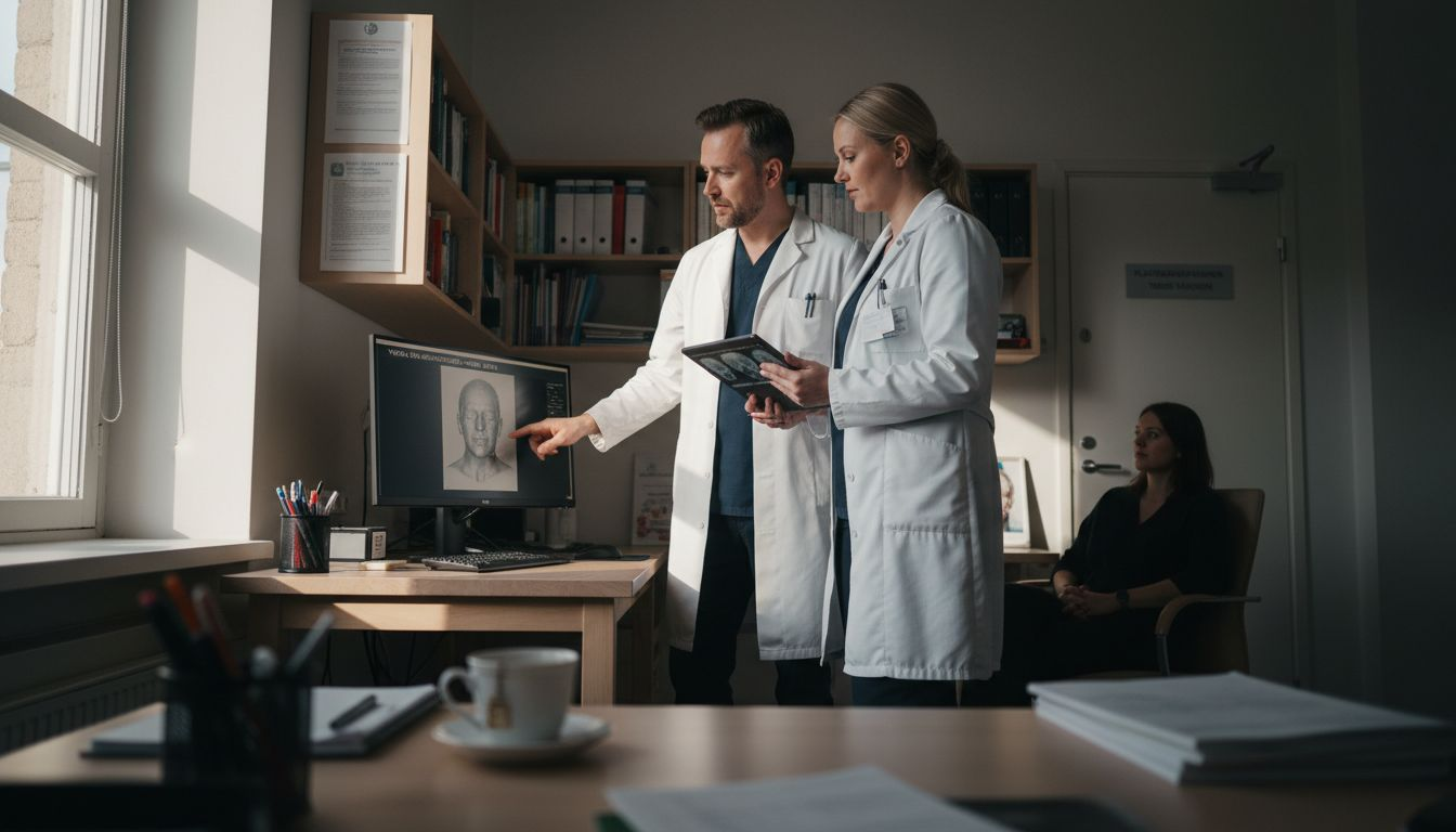 En plastikkirurg samtalar med en patient inför en behandling på kliniken.
