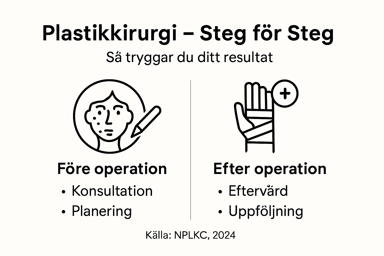 Illustration som visar de olika stegen i en plastikoperation