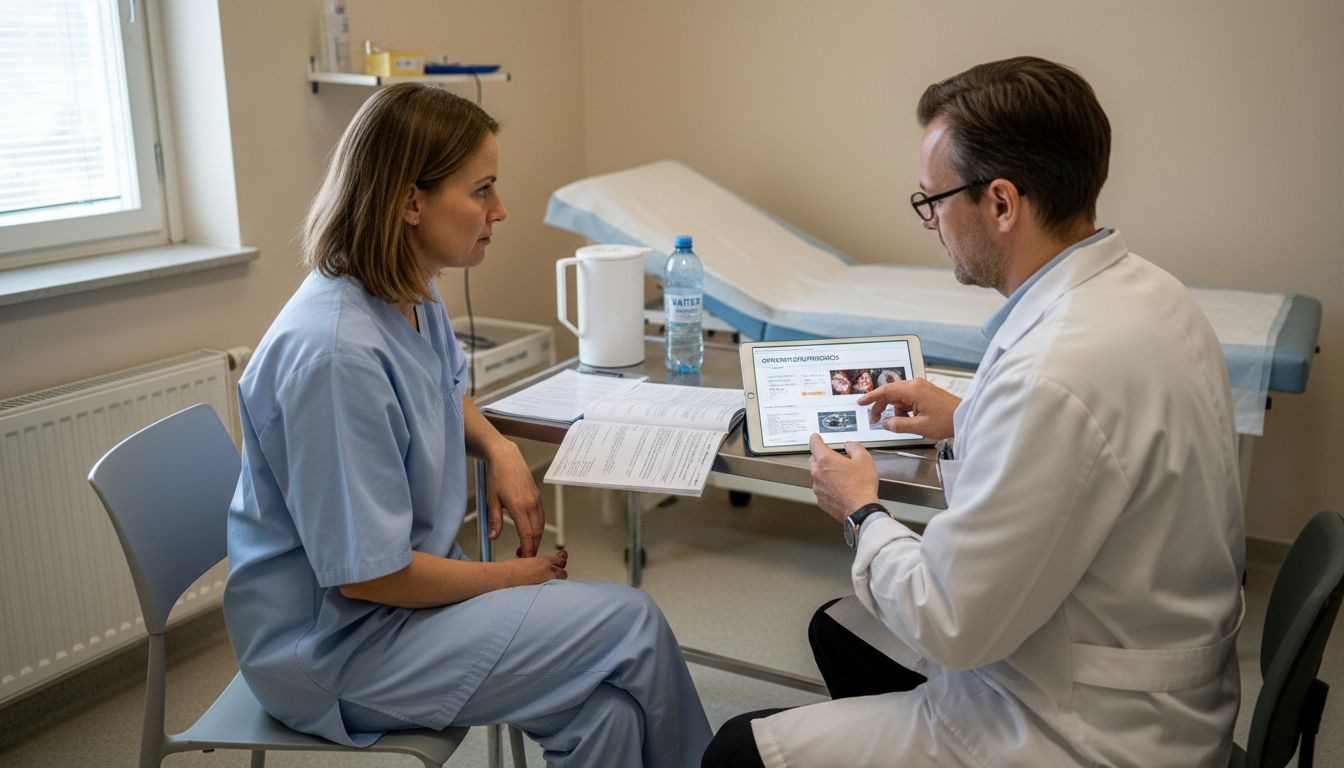 En patient diskuterar olika skönhetsbehandlingar med sin plastikkirurg.