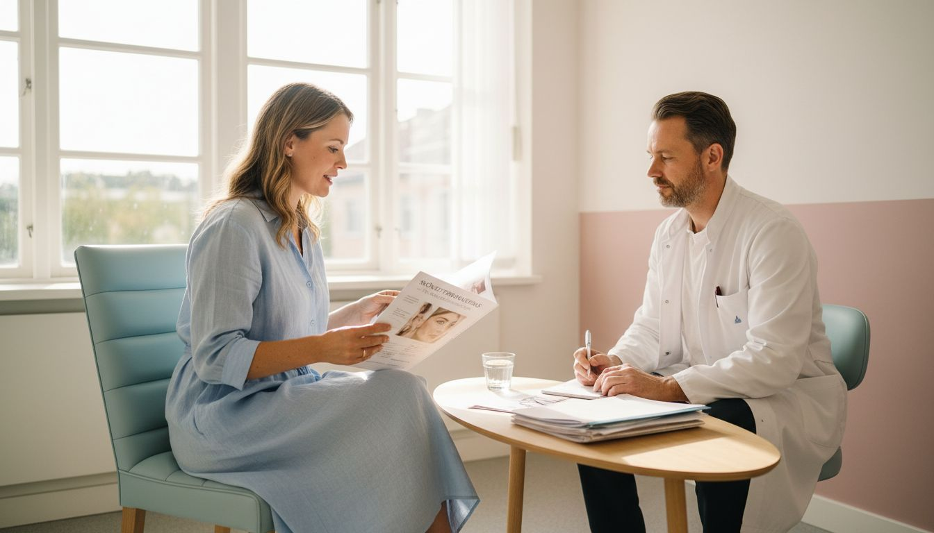 En patient tar upp frågor kring intimkirurgi under samtalet med sin läkare.