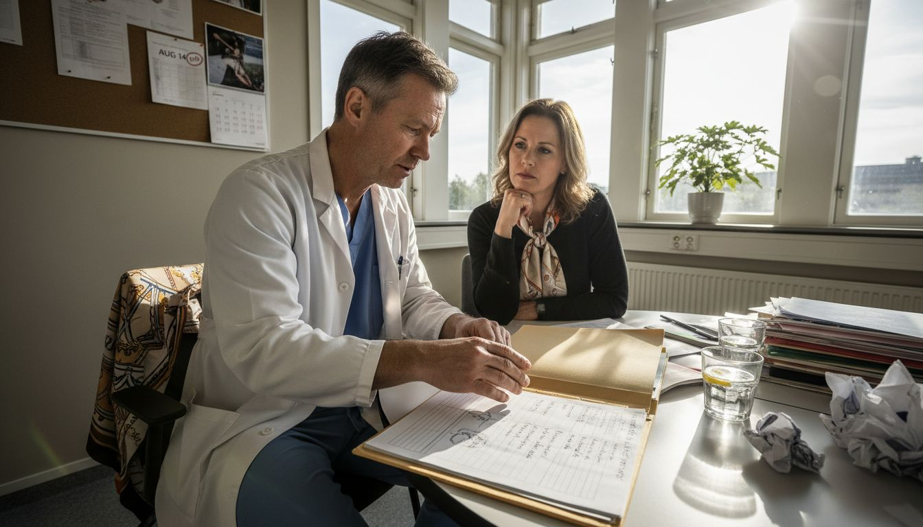Kirurgen går igenom operationsplanen tillsammans med patienten.