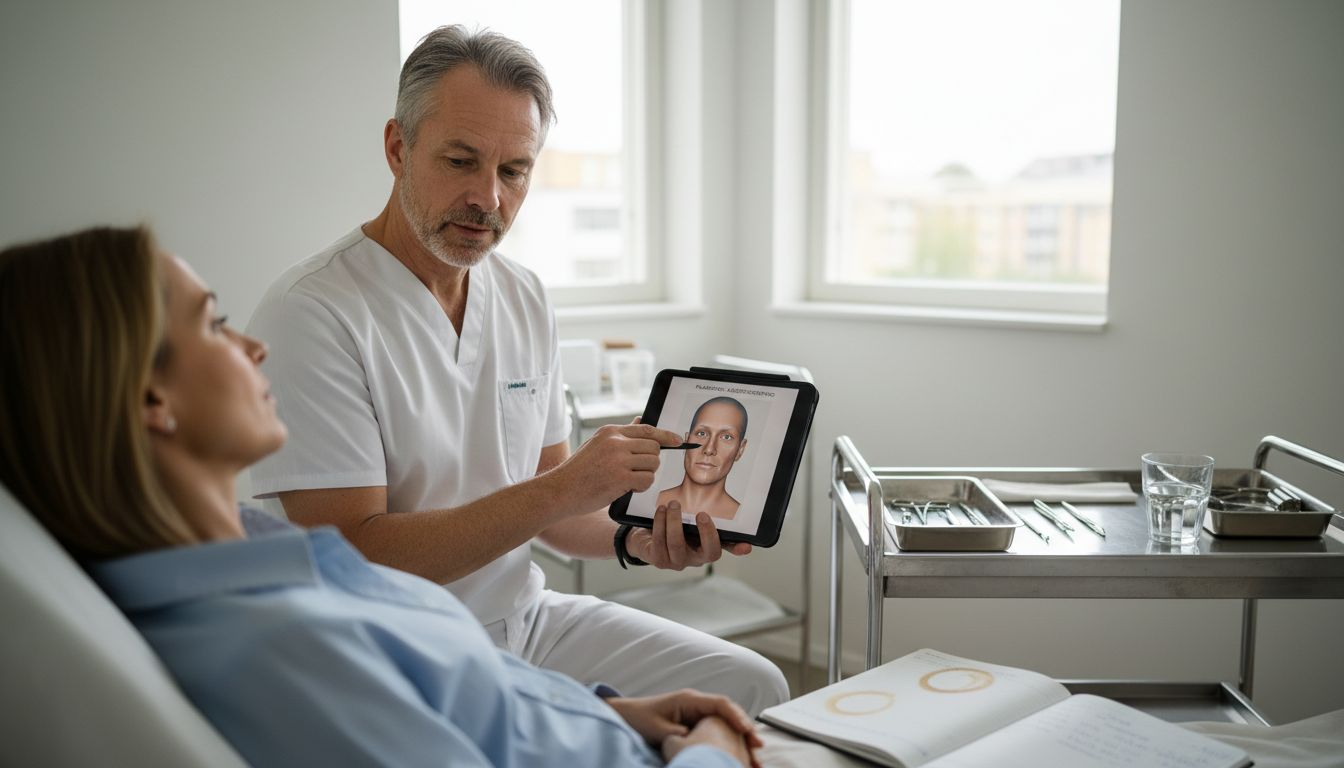 Plastikkirurgen går igenom en 3D-modell tillsammans med patienten