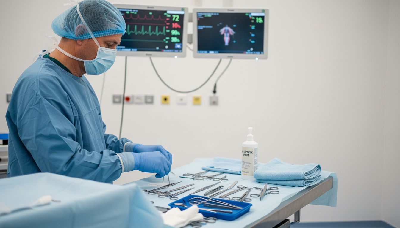 Kirurgen gör i ordning sina instrument inför operationen.