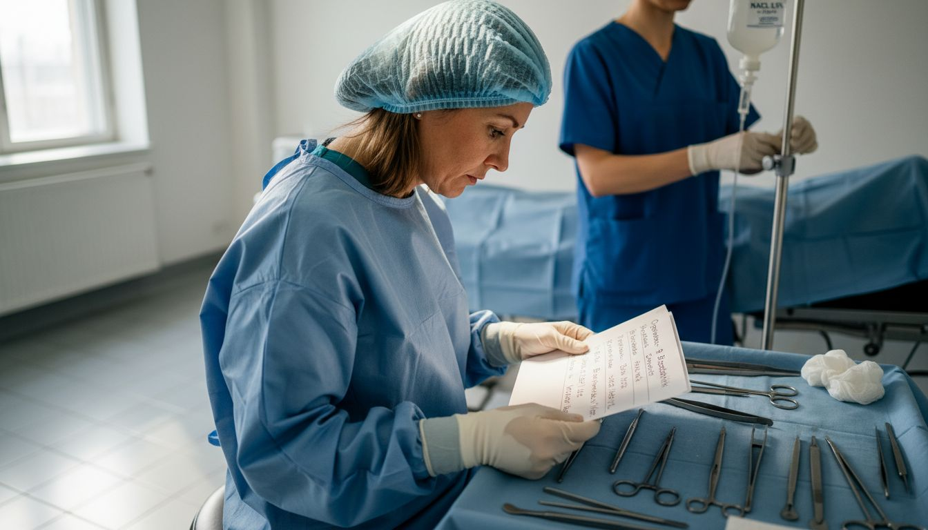 En plastikkirurg gör de sista förberedelserna inför en operation tillsammans med patienten på operationssalen.