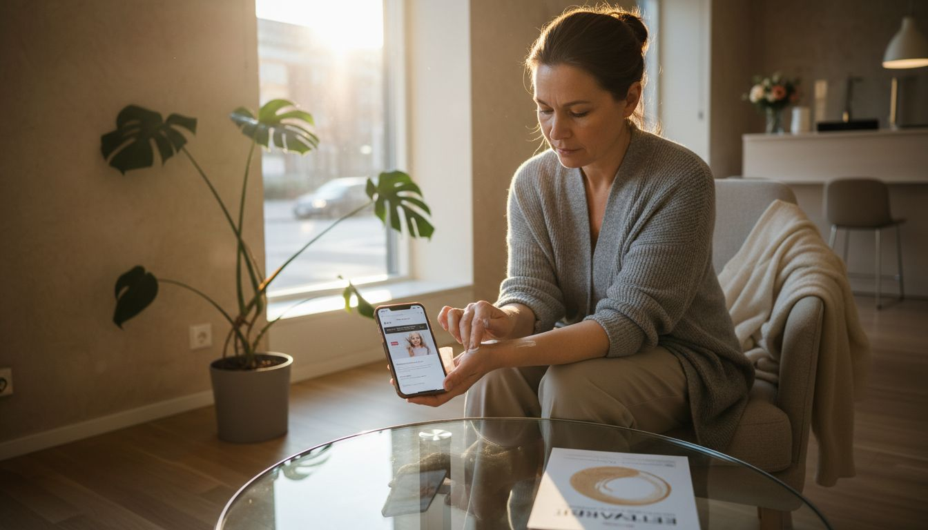 En patient sköter om sitt operationssår medan hen väntar i väntrummet.