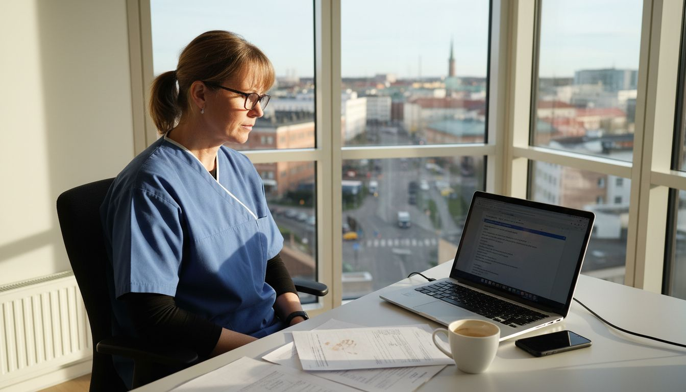 Kirurgen går igenom patientens journal inför konsultationen på sitt kontor.