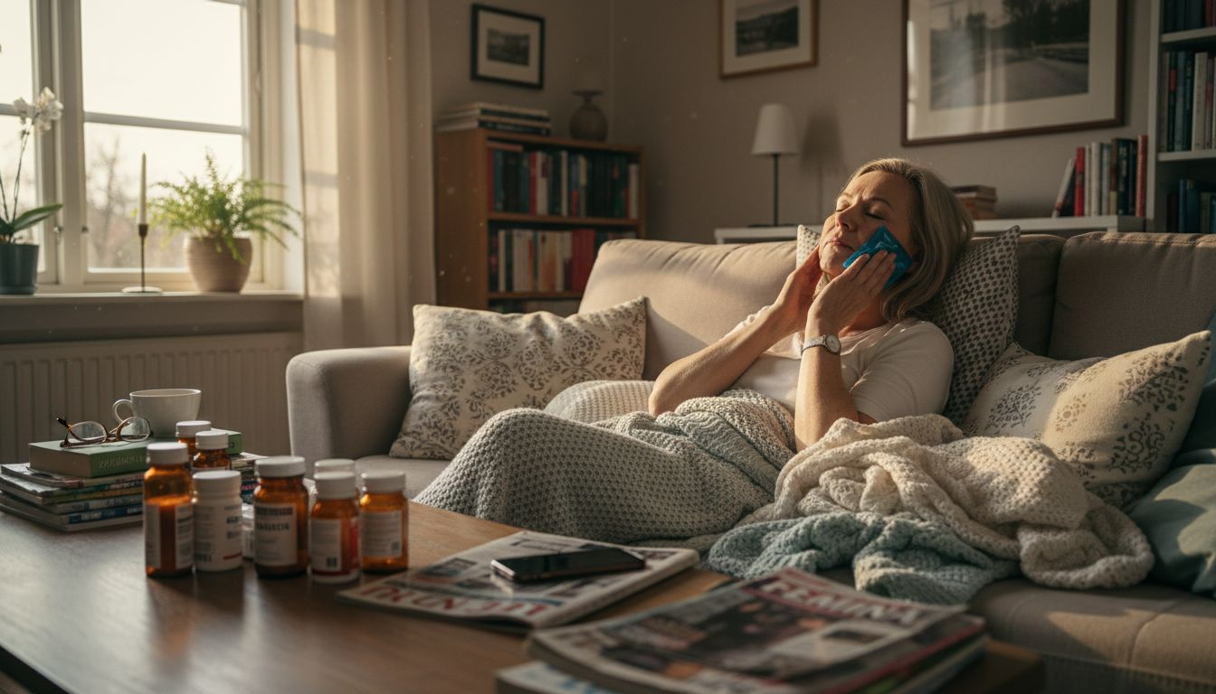 Kvinna som återhämtar sig efter en operation hemma