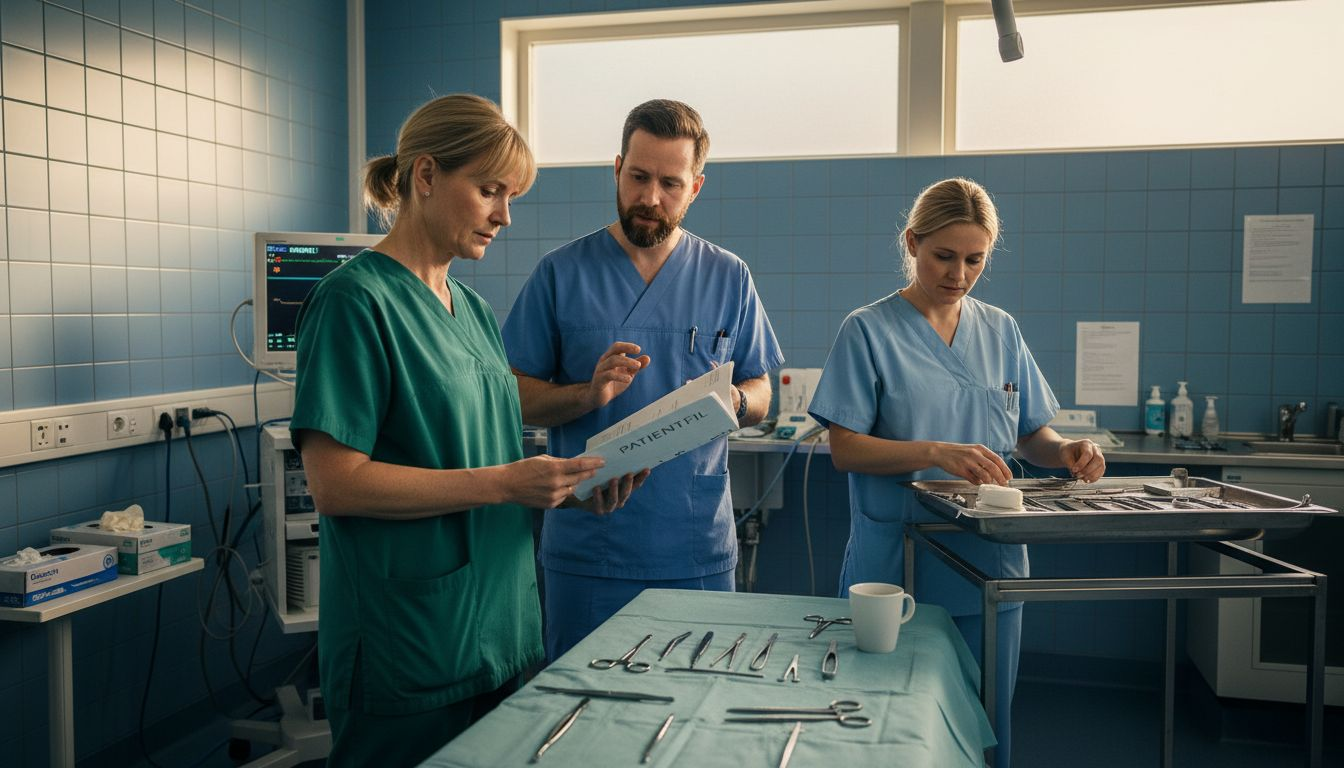 Ett team av plastikkirurger står samlade i operationssalen och går igenom dagens ingrepp.