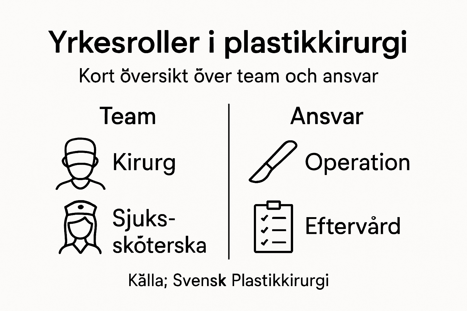Här får du en överskådlig infografik som presenterar plastikkirurgens team och deras olika ansvarsområden.